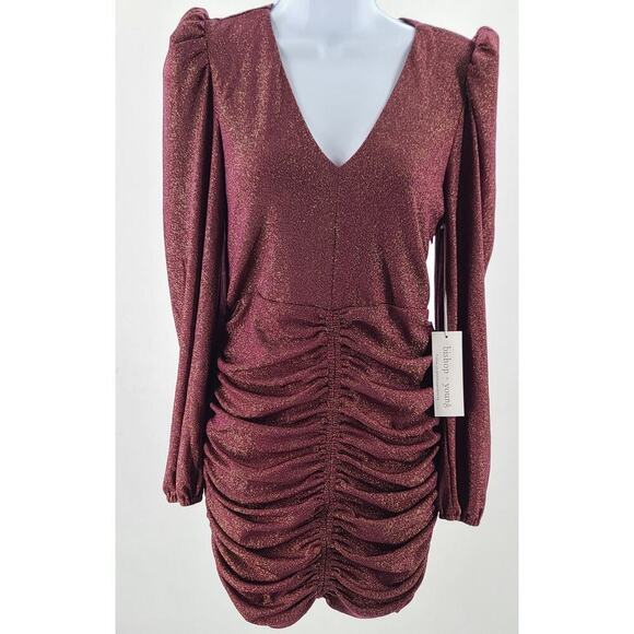 bishop + young Dresses & Skirts - Bishop and Young Luna Metallic ruched mini dress maroon & gold size Small party